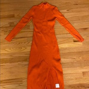 Orange ribbed sweater dress